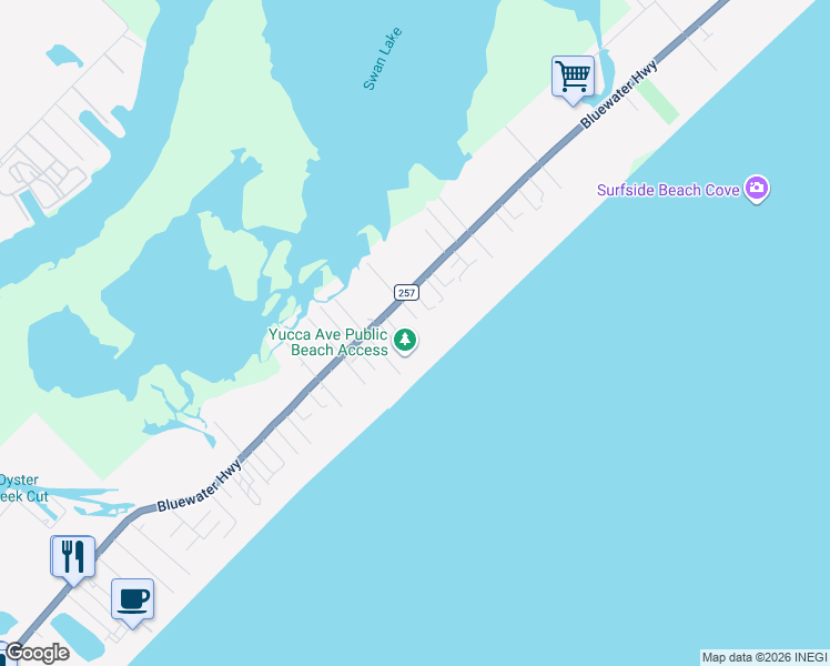 map of restaurants, bars, coffee shops, grocery stores, and more near 103 Coconut Road in Surfside Beach