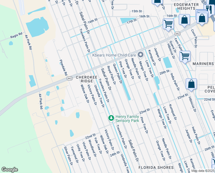 map of restaurants, bars, coffee shops, grocery stores, and more near 1916 Sabal Palm Drive in Edgewater
