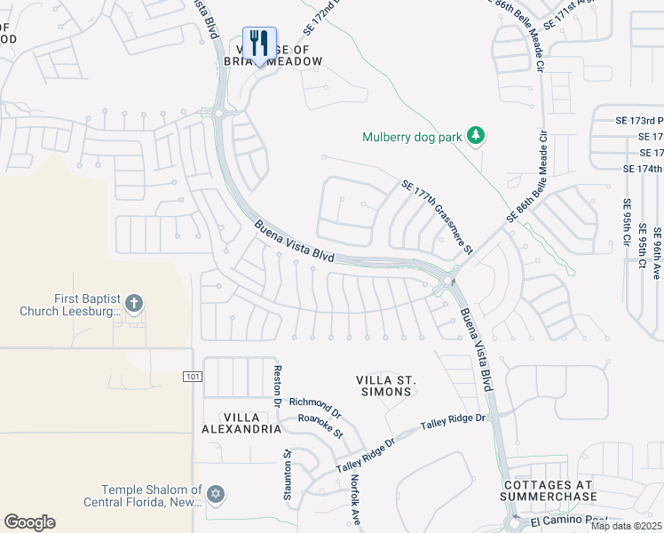 map of restaurants, bars, coffee shops, grocery stores, and more near 17840 Southeast 86th Oak Leaf Terrace in The Villages