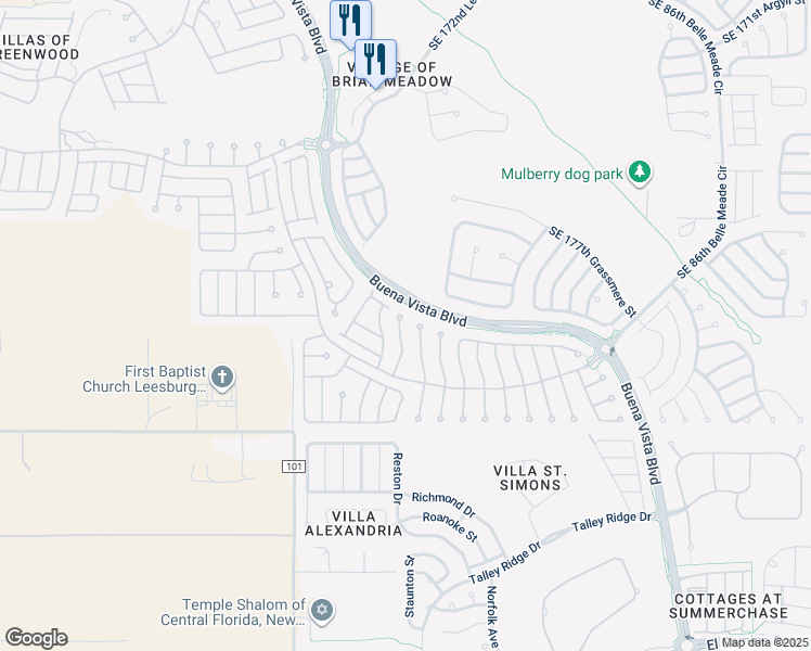 map of restaurants, bars, coffee shops, grocery stores, and more near 17765 Southeast 84th Sheldon Terrace in The Villages