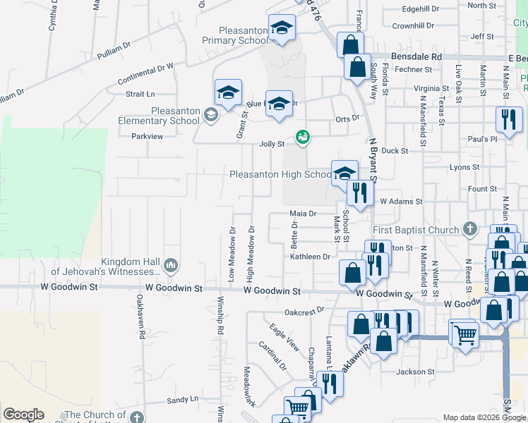 map of restaurants, bars, coffee shops, grocery stores, and more near 511 Georgia Ann Drive in Pleasanton