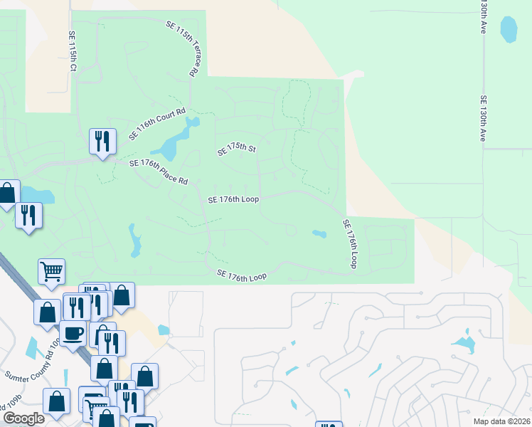 map of restaurants, bars, coffee shops, grocery stores, and more near 17729 Southeast 121st Terrace Road in Summerfield