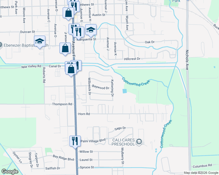 map of restaurants, bars, coffee shops, grocery stores, and more near 2021 Baywood Drive in Bay City
