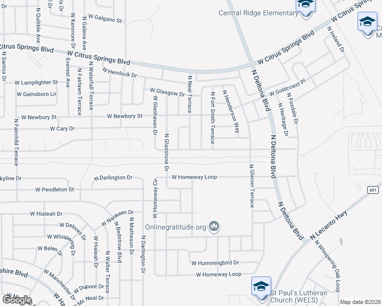 map of restaurants, bars, coffee shops, grocery stores, and more near 764 West Glenhaven Drive in Citrus Springs