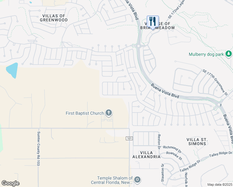map of restaurants, bars, coffee shops, grocery stores, and more near 17665 Southeast 81st Wynstone Avenue in The Villages