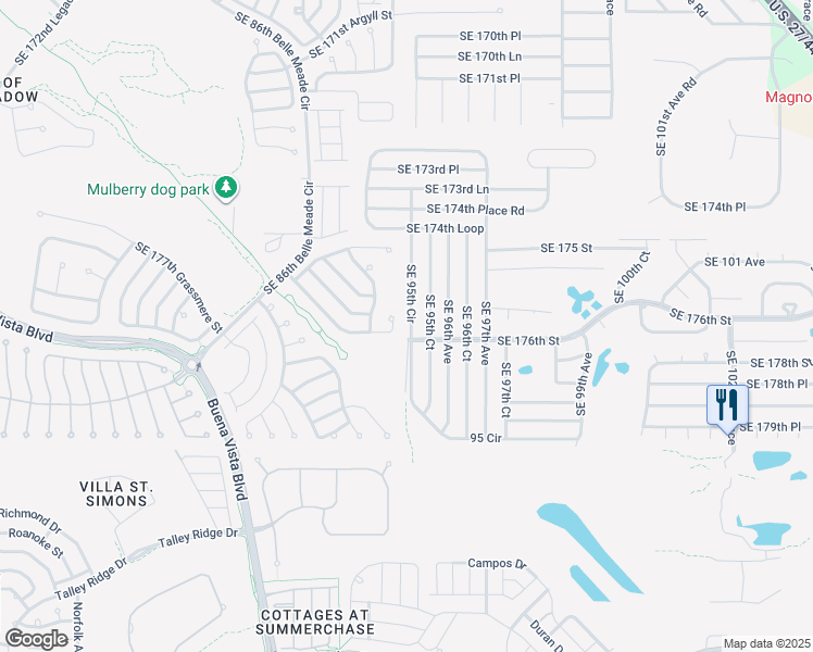 map of restaurants, bars, coffee shops, grocery stores, and more near 17753 Southeast 92nd Grantham Terrace in The Villages