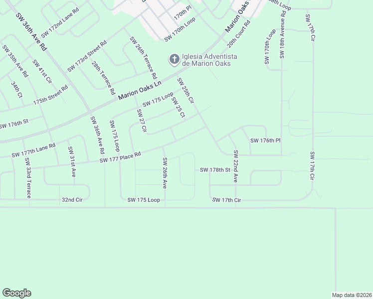 map of restaurants, bars, coffee shops, grocery stores, and more near 17356-17378 Southwest 25th Court in Ocala