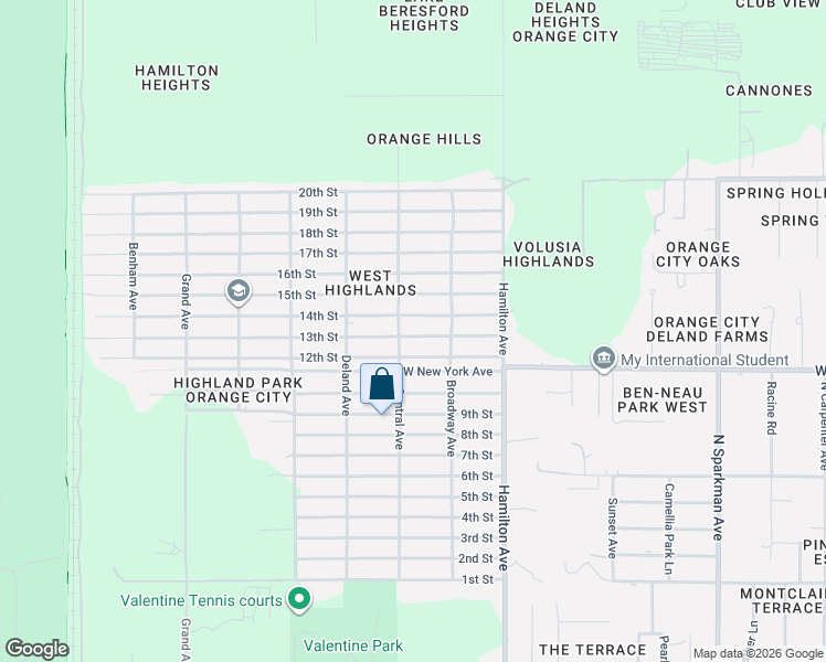 map of restaurants, bars, coffee shops, grocery stores, and more near 1254 Central Avenue in Orange City