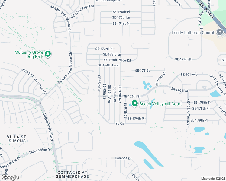map of restaurants, bars, coffee shops, grocery stores, and more near 17569 Se 96th Court in Summerfield