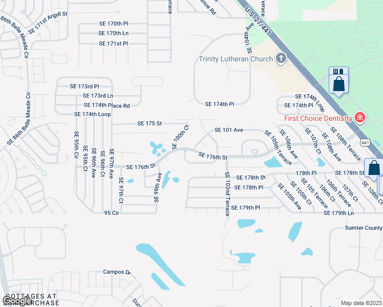 map of restaurants, bars, coffee shops, grocery stores, and more near 10100 Southeast 176th Street in Summerfield