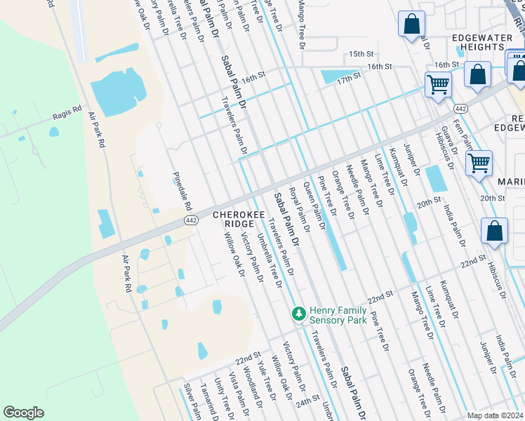 map of restaurants, bars, coffee shops, grocery stores, and more near 1856 Travelers Palm Drive in Edgewater