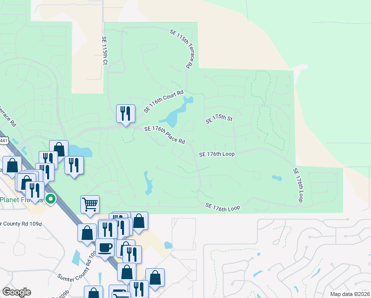 map of restaurants, bars, coffee shops, grocery stores, and more near 11970 Southeast 177th Street Road in Summerfield