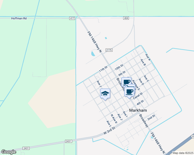 map of restaurants, bars, coffee shops, grocery stores, and more near 500 Avenue J in Markham