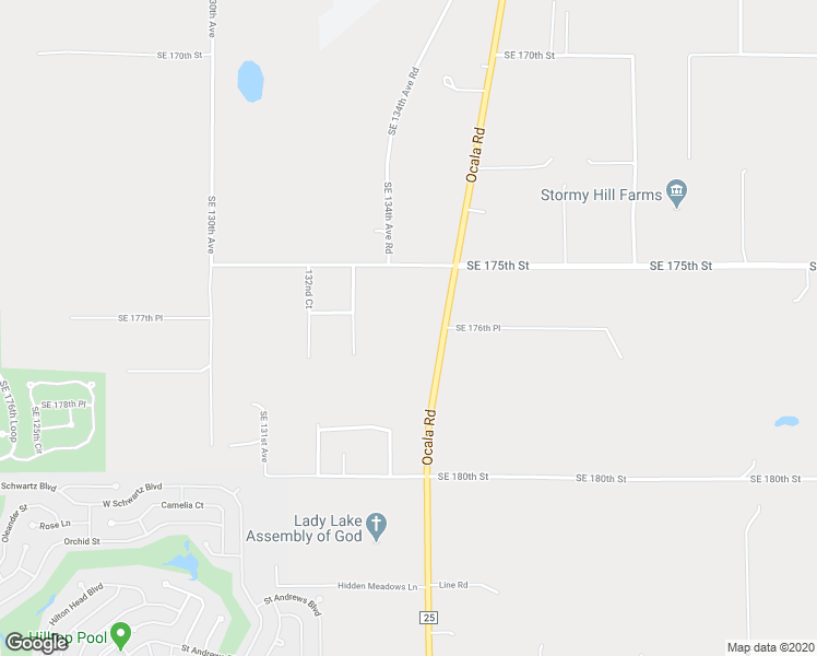 map of restaurants, bars, coffee shops, grocery stores, and more near 17740 County Road 25 in Weirsdale