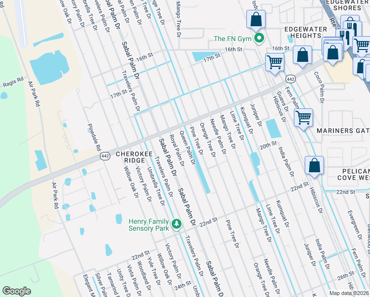 map of restaurants, bars, coffee shops, grocery stores, and more near 1904 Queen Palm Drive in Edgewater