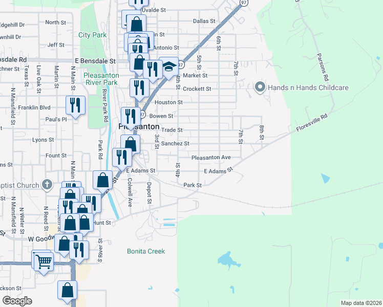map of restaurants, bars, coffee shops, grocery stores, and more near 725 Pleasanton Avenue in Pleasanton