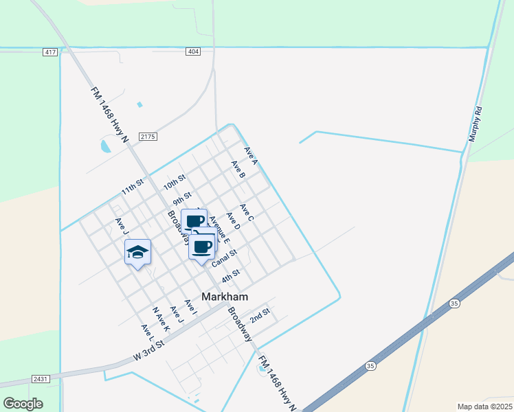 map of restaurants, bars, coffee shops, grocery stores, and more near 205 Avenue B in Markham