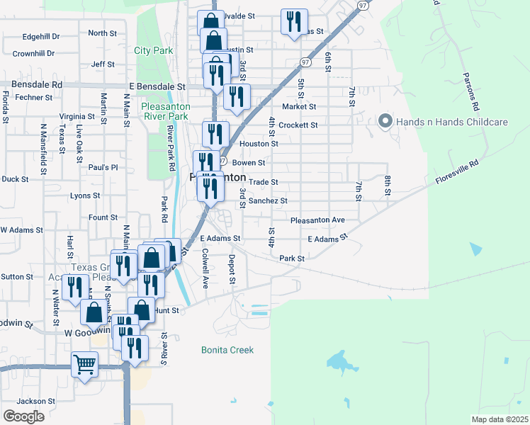 map of restaurants, bars, coffee shops, grocery stores, and more near 633 Pleasanton Avenue in Pleasanton