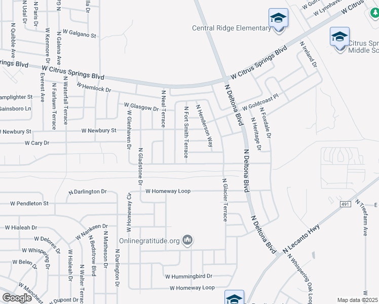 map of restaurants, bars, coffee shops, grocery stores, and more near 654 West Heronsbill Lane in Citrus Springs
