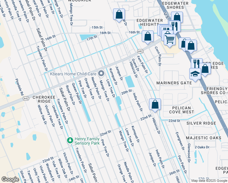 map of restaurants, bars, coffee shops, grocery stores, and more near 1932 Kumquat Drive in Edgewater