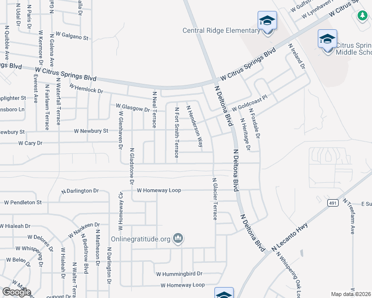 map of restaurants, bars, coffee shops, grocery stores, and more near 654 West Heronsbill Lane in Citrus Springs