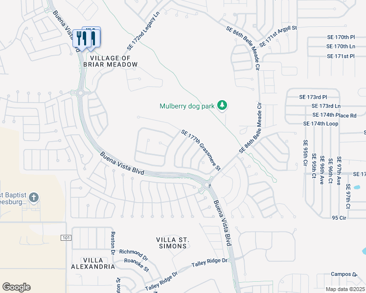 map of restaurants, bars, coffee shops, grocery stores, and more near 17513 Southeast 88th Covington Circle in The Villages