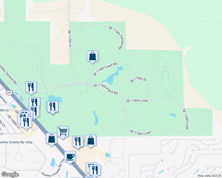 map of restaurants, bars, coffee shops, grocery stores, and more near 11841 Southeast 176th Place Road in Summerfield
