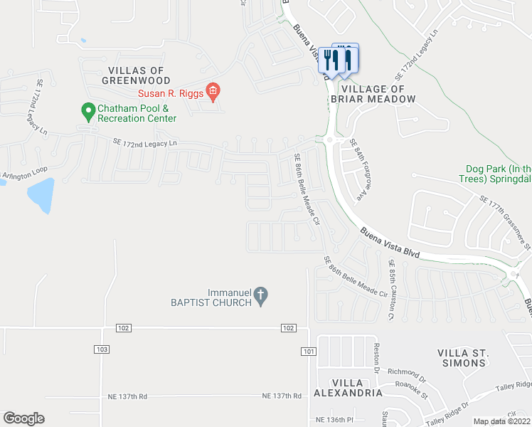 map of restaurants, bars, coffee shops, grocery stores, and more near 8051 Southeast 174th Belhaven Loop in The Villages