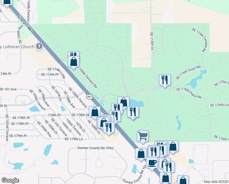map of restaurants, bars, coffee shops, grocery stores, and more near 11024 Southeast 174th Loop in Summerfield