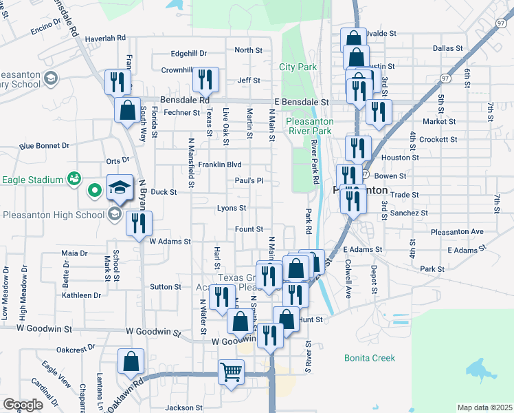 map of restaurants, bars, coffee shops, grocery stores, and more near 809 Ormond Street in Pleasanton