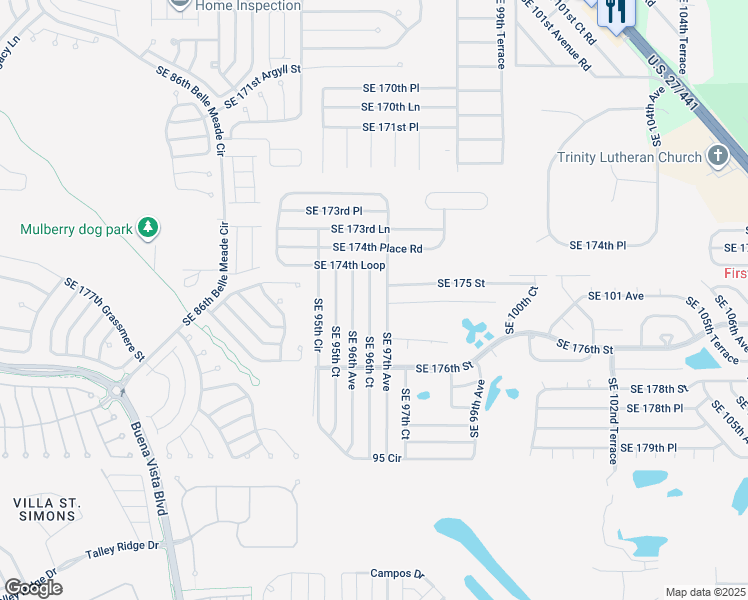 map of restaurants, bars, coffee shops, grocery stores, and more near 17527 Se 96th Court in Summerfield