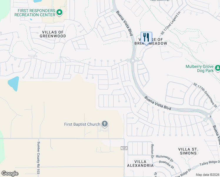 map of restaurants, bars, coffee shops, grocery stores, and more near 8051 Southeast 174th Belhaven Loop in The Villages