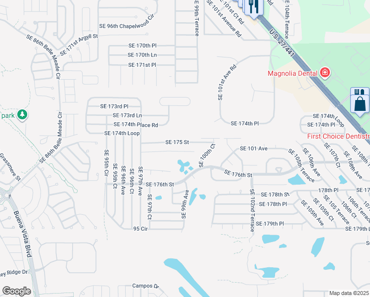 map of restaurants, bars, coffee shops, grocery stores, and more near 9933 Southeast 175th Place in Summerfield