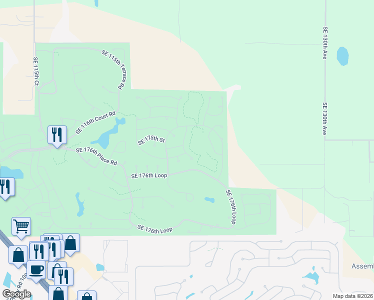 map of restaurants, bars, coffee shops, grocery stores, and more near 17573 Southeast 122nd Terrace in Summerfield