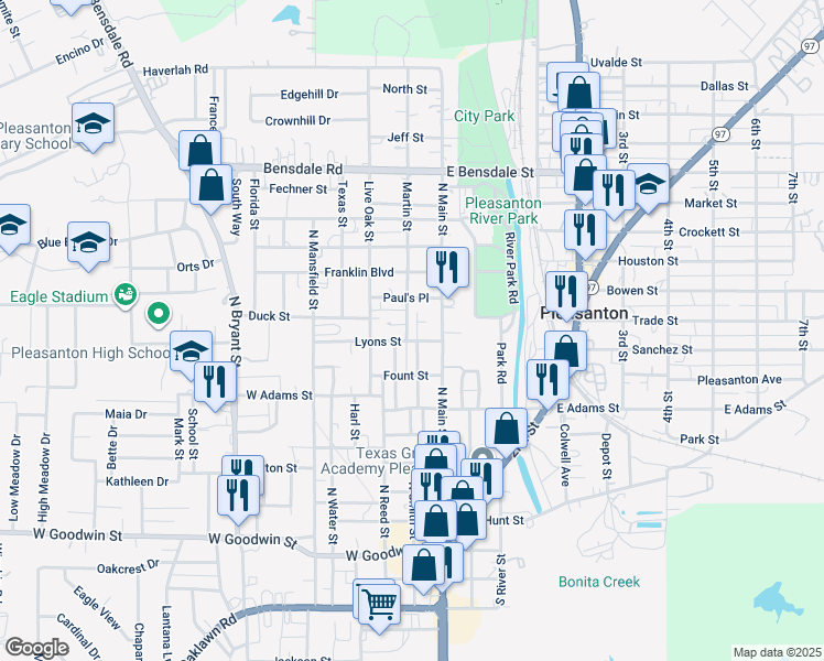 map of restaurants, bars, coffee shops, grocery stores, and more near 809 Ormond Street in Pleasanton