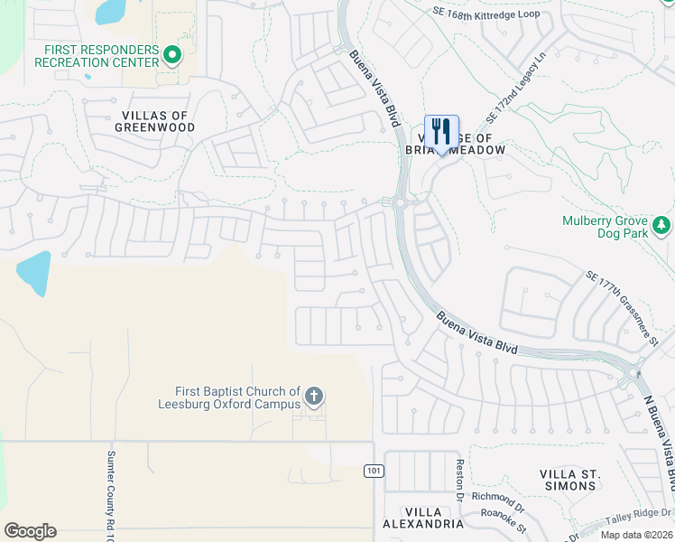 map of restaurants, bars, coffee shops, grocery stores, and more near 8051 Southeast 174th Belhaven Loop in The Villages