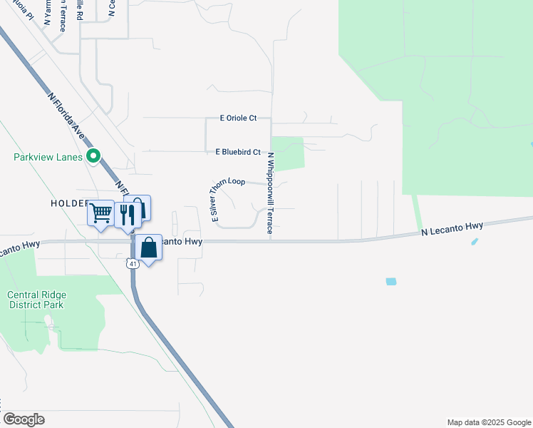 map of restaurants, bars, coffee shops, grocery stores, and more near 7100 North Whippoorwill Terrace in Hernando