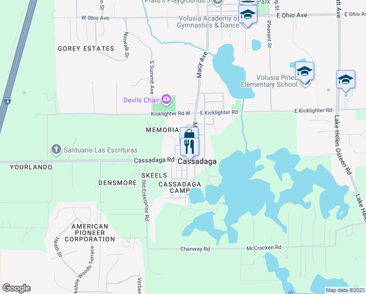 map of restaurants, bars, coffee shops, grocery stores, and more near 1016 Webster Street in Lake Helen