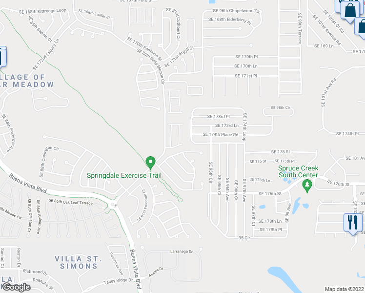map of restaurants, bars, coffee shops, grocery stores, and more near 9384 Southeast 175th Pompion Street in The Villages