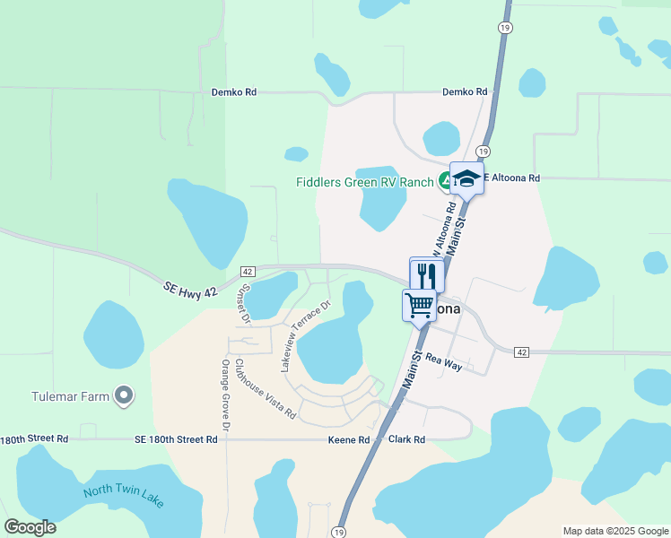 map of restaurants, bars, coffee shops, grocery stores, and more near 18233 County Road 42 in Altoona