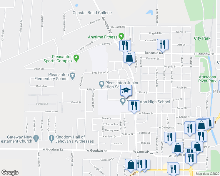 map of restaurants, bars, coffee shops, grocery stores, and more near 1051 Kilgore Street in Pleasanton