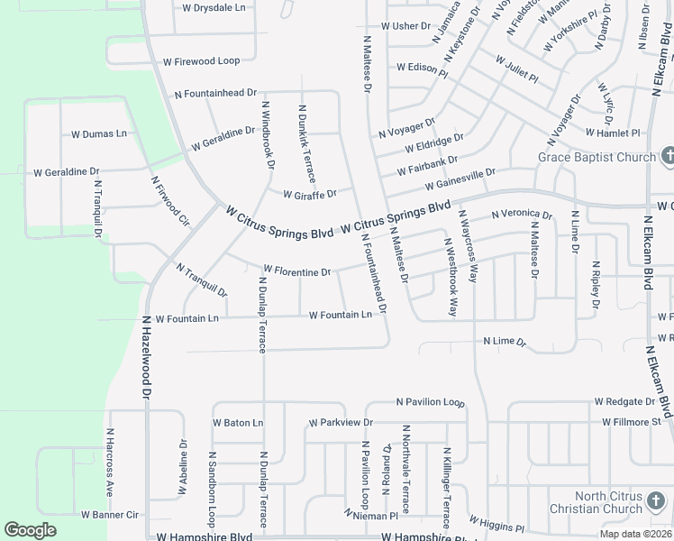 map of restaurants, bars, coffee shops, grocery stores, and more near North Treehaven Terrace in Citrus Springs