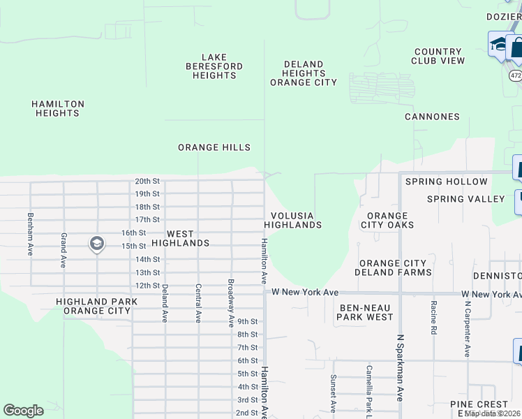map of restaurants, bars, coffee shops, grocery stores, and more near 1446 Hamilton Avenue in Orange City