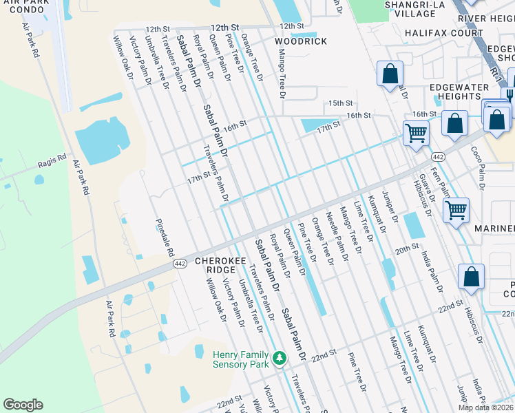 map of restaurants, bars, coffee shops, grocery stores, and more near 1812 Royal Palm Drive in Edgewater