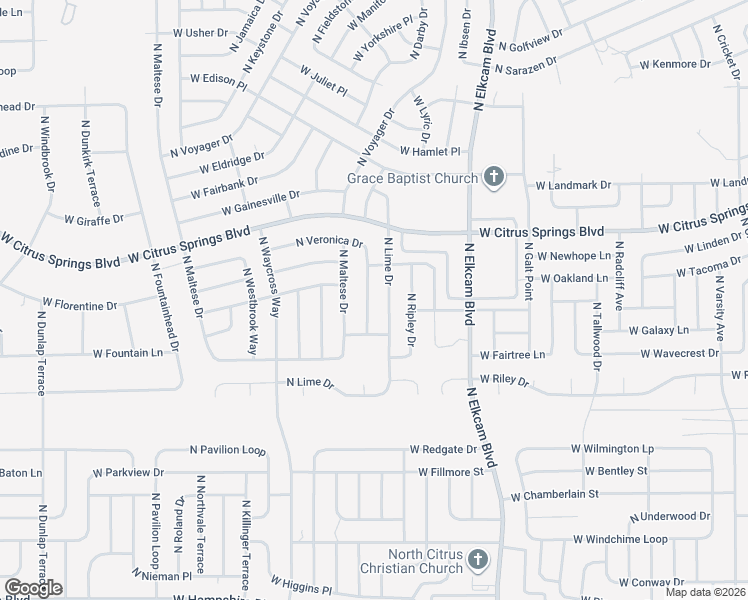 map of restaurants, bars, coffee shops, grocery stores, and more near 7179 North Veronica Drive in Citrus Springs