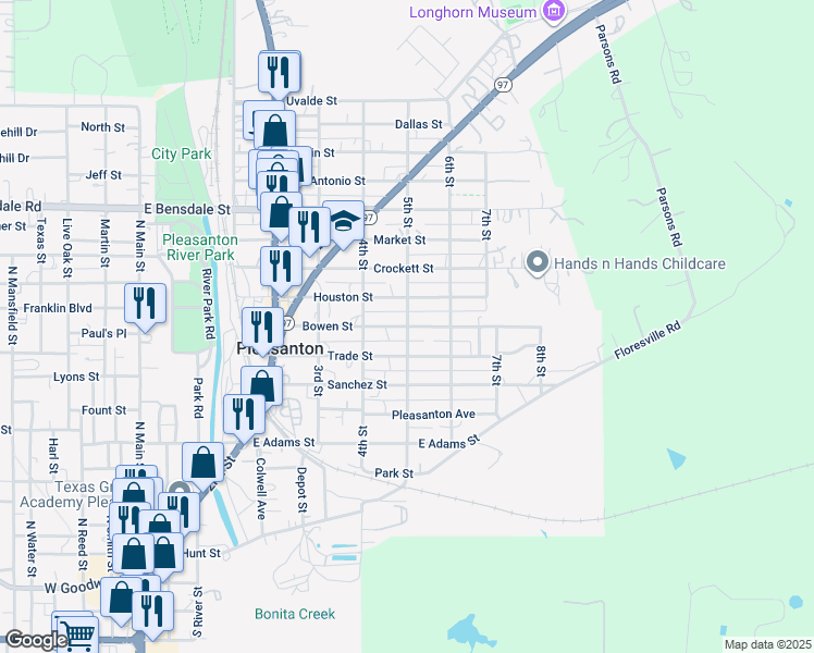 map of restaurants, bars, coffee shops, grocery stores, and more near 1001 5th Street in Pleasanton