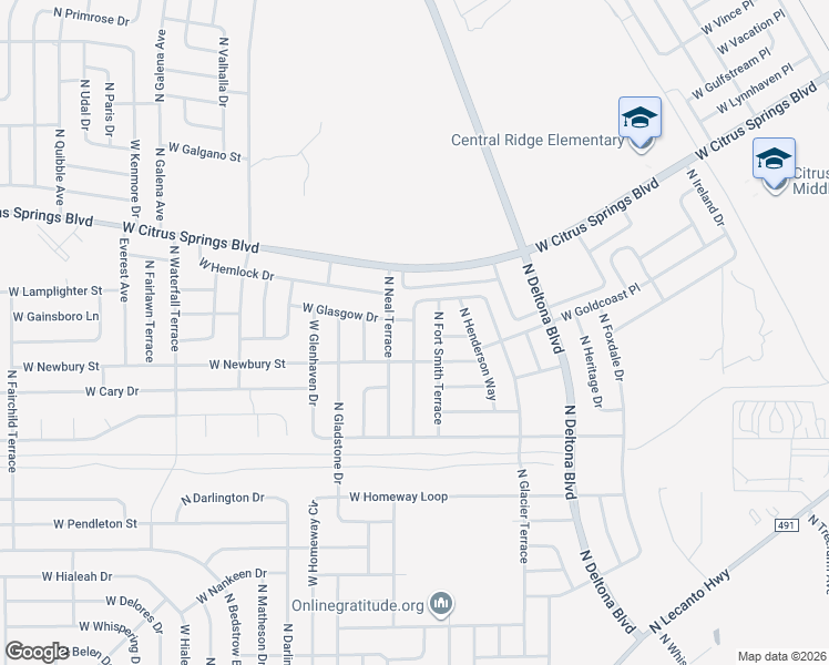 map of restaurants, bars, coffee shops, grocery stores, and more near 7225 North Glenridge Circle in Citrus Springs
