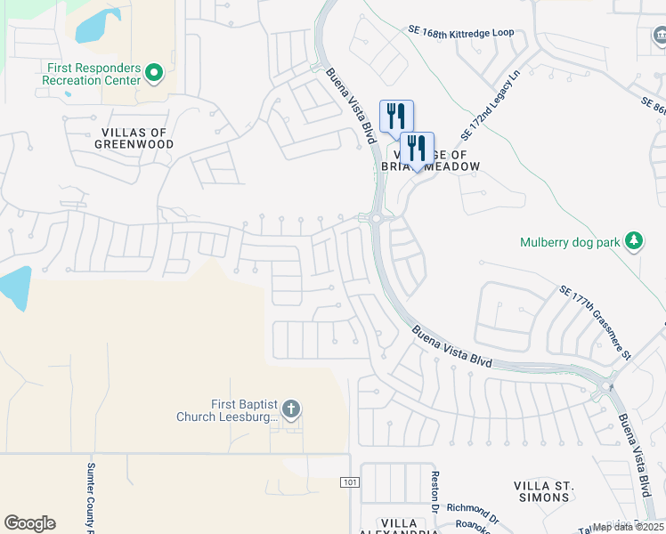map of restaurants, bars, coffee shops, grocery stores, and more near 17461 Southeast 82nd Albemarle Avenue in The Villages