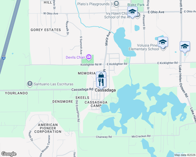 map of restaurants, bars, coffee shops, grocery stores, and more near 1016 Webster Street in Lake Helen