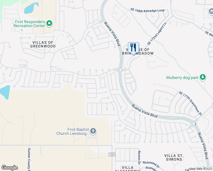 map of restaurants, bars, coffee shops, grocery stores, and more near 17461 Southeast 82nd Albemarle Avenue in The Villages
